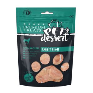 PET'S DESSERT Rings, XS-XL, Iepure, punguță recompense fără cereale câini, 80g