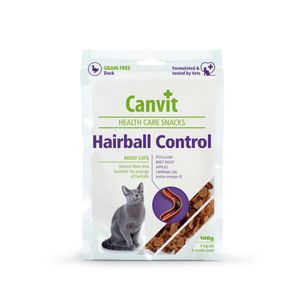 CANVIT Snack Hairball, S-XL, Rață, punguță recompense funcționale pisici, limitarea ghemurilor de blană, 100g