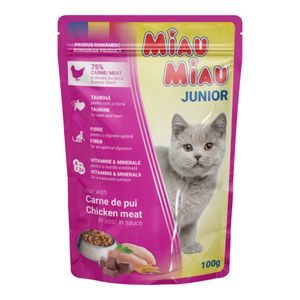 MIAU MIAU Kitten, Pui, plic hrană umedă pisici junior, (în sos)