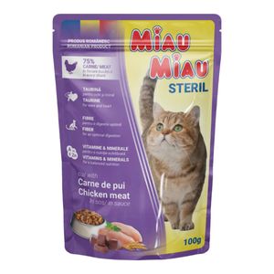 MIAU MIAU Sterilised, Pui, plic hrană umedă pisici sterilizate, (în sos)