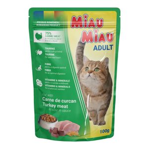 MIAU MIAU, Curcan, plic hrană umedă pisici, (în sos)