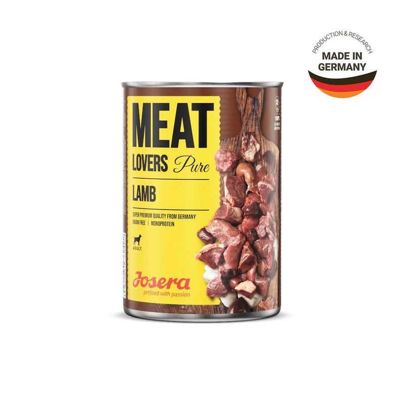 JOSERA-Meat-Lovers-Pure-XS-XL-Miel-conserva-hrana-umeda-monoproteica-caini-in-sos-400g-1