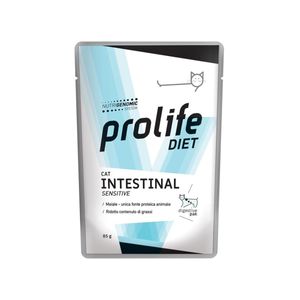 PROLIFE Diet Intestinal Sensitive, Porc, dietă veterinară, plic hrană umedă monoproteică pisici, sistem digestiv, (în aspic), bax, 85g x 12buc