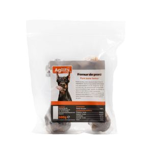 AGILITY Femur De Porc, XS-XL, punguță recompense naturale deshidratate câini, 500g