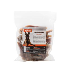 AGILITY Scalp de Vită, XS-XL, punguță recompense naturale deshidratate câini, 500g