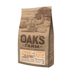 OAK'S FARM Mini Junior, XS-S, Somon, hrană uscată fără cereale câini junior