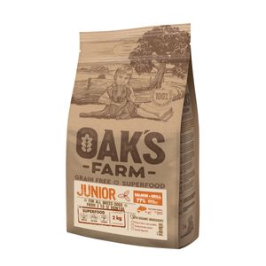 OAK'S FARM Junior, XS-XL, Somon, hrană uscată fără cereale câini junior