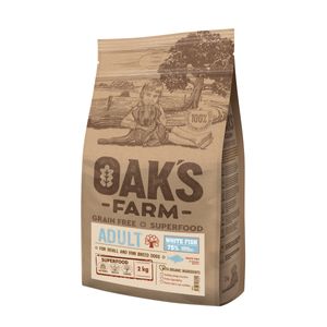 OAK'S FARM Mini Adult, XS-S, Pește alb, hrană uscată fără cereale câini