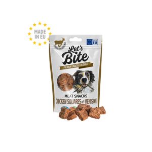 BRIT Let's Bite Meat Snacks Chicken Squares with Venison, XS-XL, Vânat și Pui, punguță recompense fără cereale câini, 80g