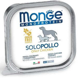 MONGE Monoprotein, XS-XL, Pui, tăviță hrană umedă monoproteică fără cereale câini, (pate)
