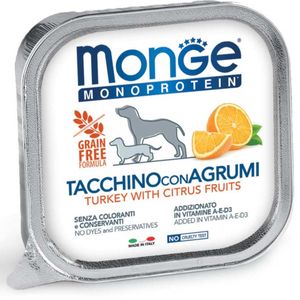 MONGE Monoprotein, XS-XL, Curcan și Fructe, tăviță hrană umedă monoproteică fără cereale câini, (pate)