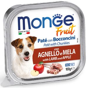 MONGE Fruit, XS-XL, Miel și Mere, tăviță hrană umedă fără cereale câini, (în suc propriu)