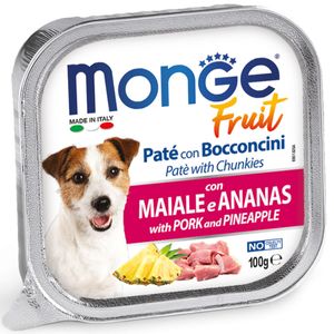 MONGE Fruit, XS-XL, Porc și Ananas, tăviță hrană umedă fără cereale câini, (în suc propriu)
