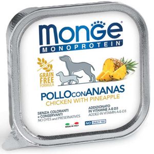 MONGE Monoprotein, XS-XL, Pui și Ananas, tăviță hrană umedă monoproteică fără cereale câini, (pate)