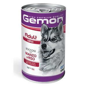GEMON Maxi Adult, L-XL, Vită și Orez, conservă hrană umedă câini, (în aspic), 1250g
