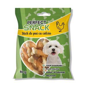 PERFECT SNACK Stick de Pui cu Calciu, XS-XL, Pui, punguță recompense câini, 80g