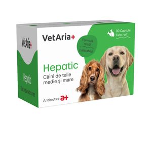 VETARIA+ Hepatic caini de talie medie si mare, supliment sistem hepatic câini, Pui, capsule