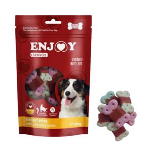 ENJOY Carnivore Biscuit Bits Twists, XS-XL, Pui, punguță recompense câini