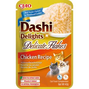 INABA Churu Dashi Delights Delicate Flakes, Pui, plic hrană umedă fără cereale pisici, (topping), 40g