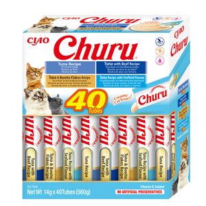 INABA Churu Creamy Varieties, Ton, cutie recompense fără cereale pisici, (piure), 560g