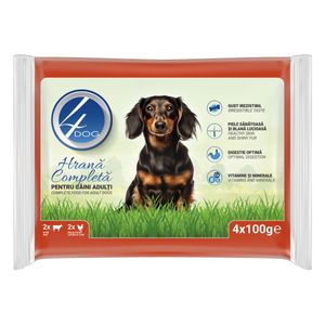 4DOG Mixt, XS-XL, Pui și Vită, plic hrană umedă câini, (în sos), multipack, 100g x 4buc