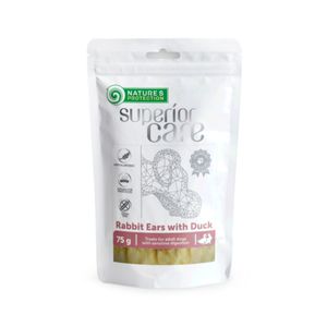 NATURES PROTECTION Superior Care Rabbit Ears, XS-XL, Iepure și Rață, punguță recompense câini, 75g