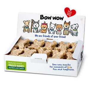 BOW WOW Natural Os Condroitina & Glucozamina XS-XL, Vită și Legume, cutie recompense fără cereale câini, sistem articular, 650g
