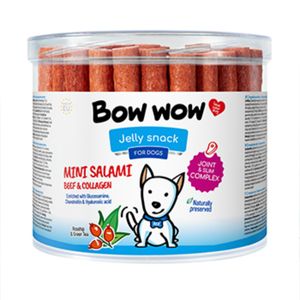 BOW WOW Mini Salami Colagen XS-XL, Vită, găletușa recompense câini, sistem articular, obezitate, 1.2kg