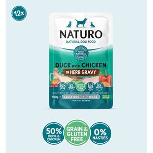 NATURO, XS-XL, Rață și Pui, plic hrană umedă fără cereale câini (în sos), 100g