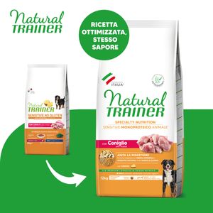NATURAL TRAINER Speciality Nutrition Sensitive, M-XL, Iepure, hrană uscată monoproteică câini, sistem digestiv, 12kg