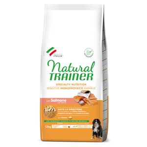 NATURAL TRAINER Speciality Nutrition Sensitive Puppy & Junior, M-XL, Somon, hrană uscată monoproteică câini junior, sistem digestiv, 12kg